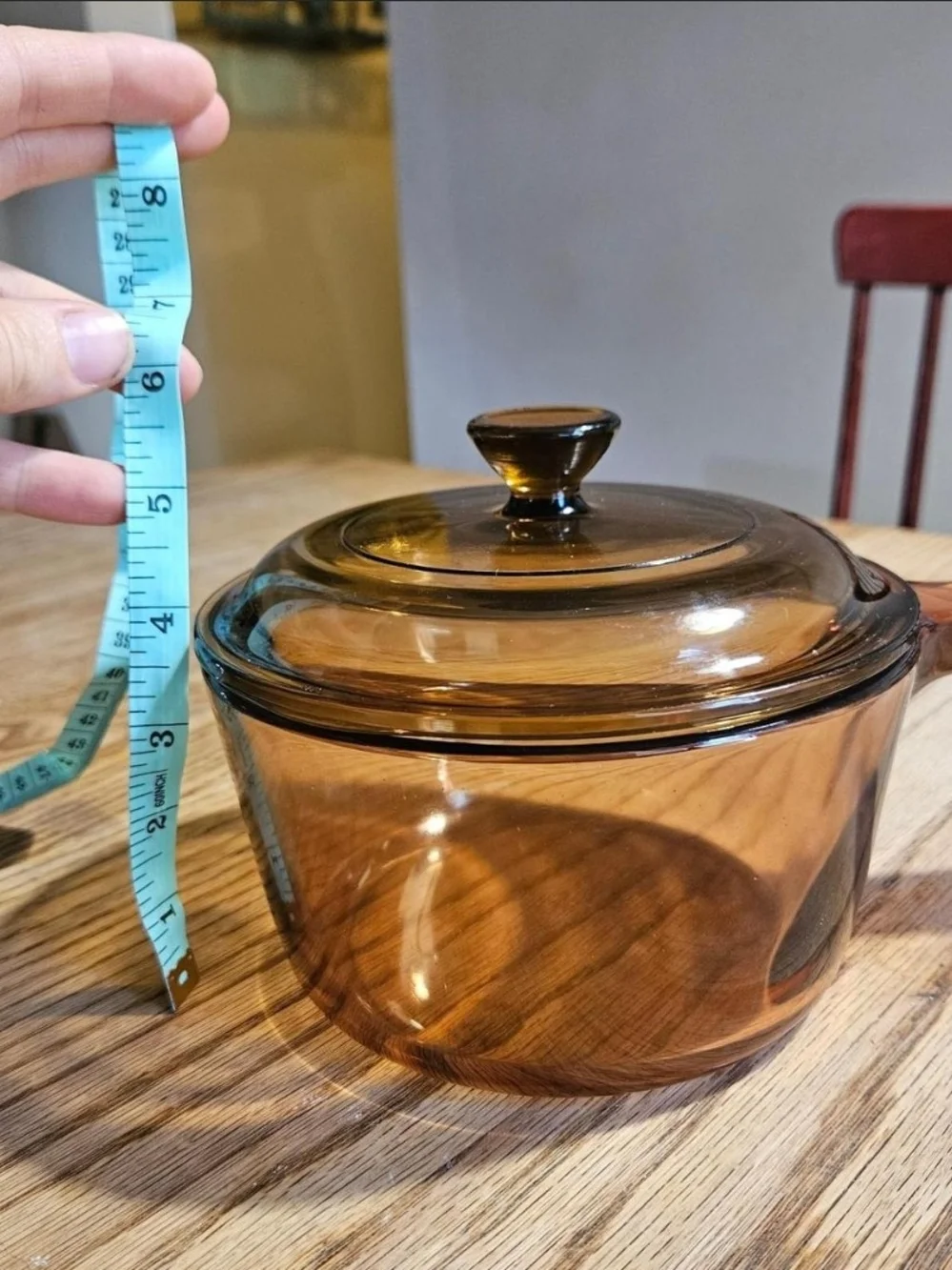 Pyrex Corning Vision Ware 1 Qt/Liter Saucepan Spout Amber W/Lid Nonstick Bottom